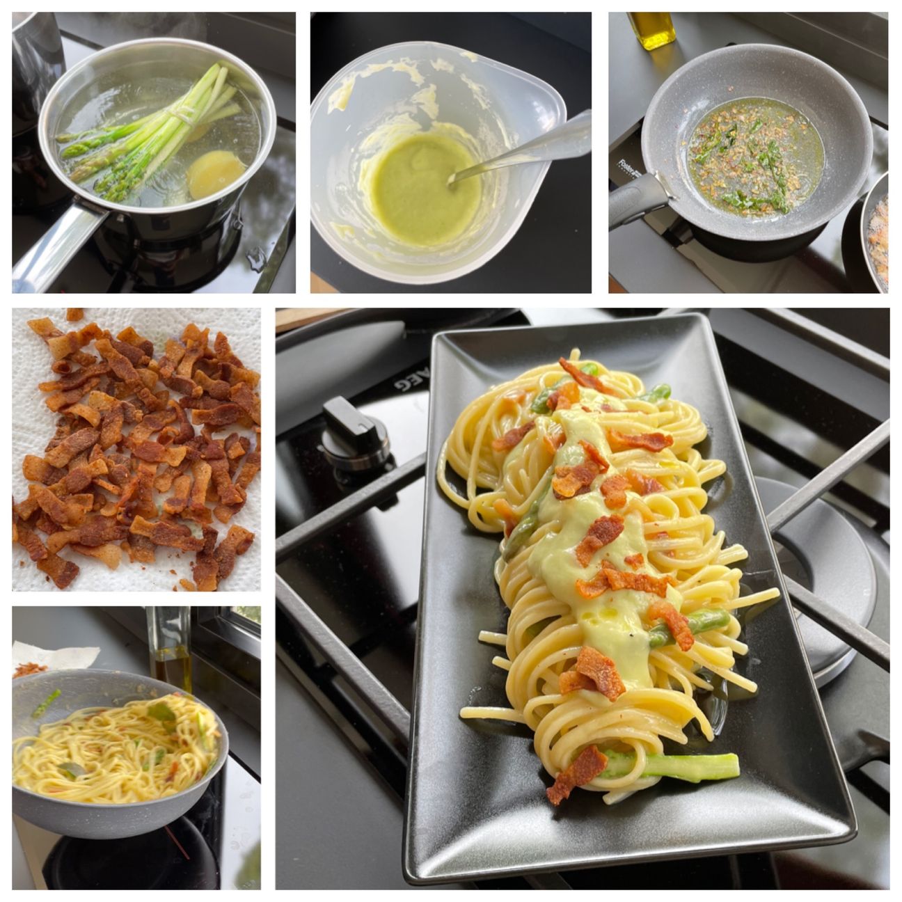 Linguine alla crema di asparagi e guanciale