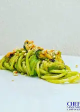 Ricetta Spaghettone cozze, crema di spinaci, acciughe , crumble di tarallo