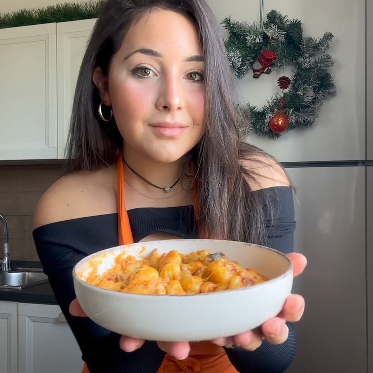 Gnocchi Filanti con Crema di Zucca, Porcini e Pancetta