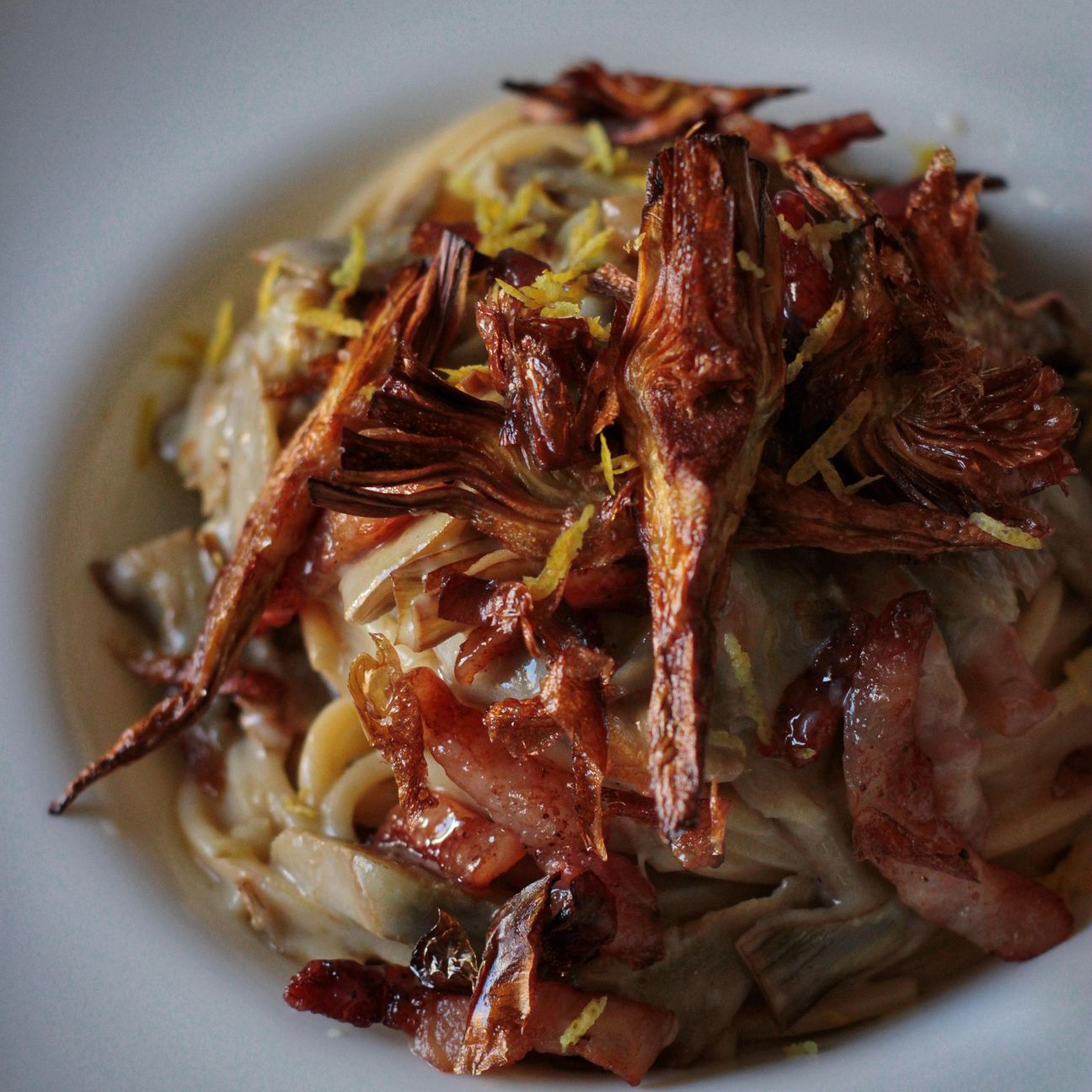 Spaghettoni alla gricia di carciofi 😋
