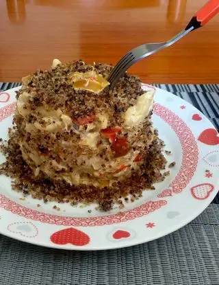 Ricetta “Penne alla stregattami” con Panna, Tonno, Cipolle, Peperoni e Briciole di Patè d’Olive Nere 👩🏻‍🍳 di stregattami