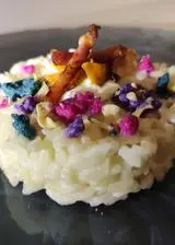 Ricetta Autunno pittore: risotto autunnale con cavolo viola e certosa con chips di zucca