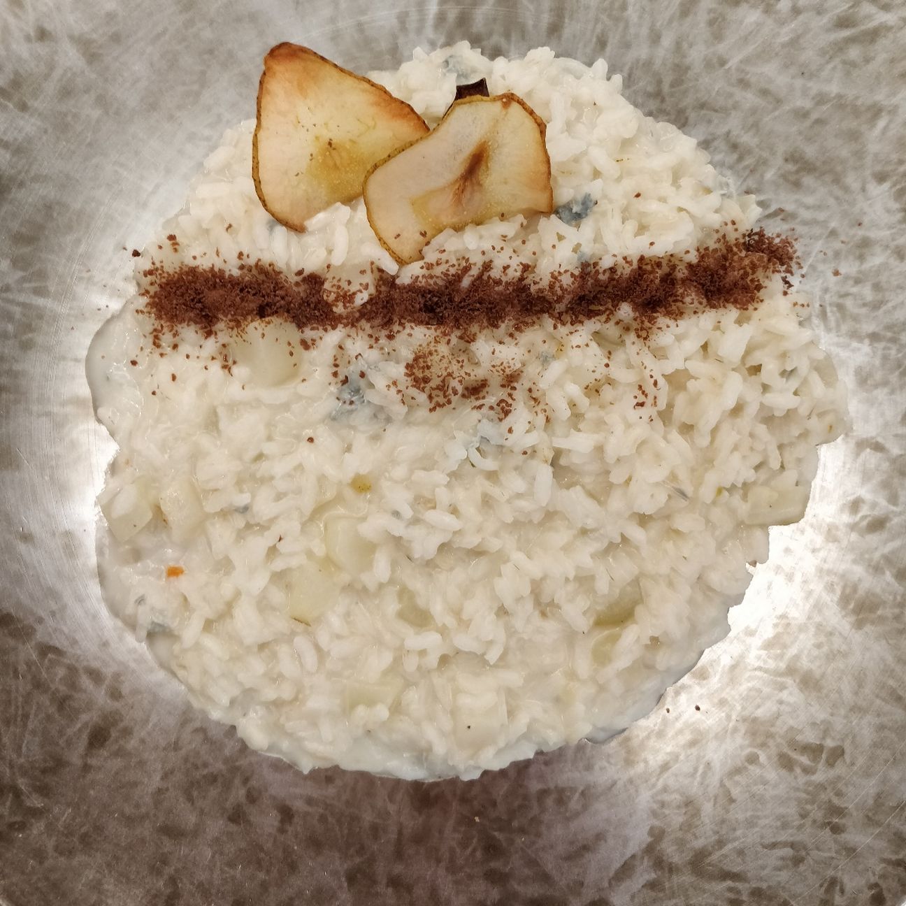 Risotto certosino con gorgonzola, Pere e cioccolato