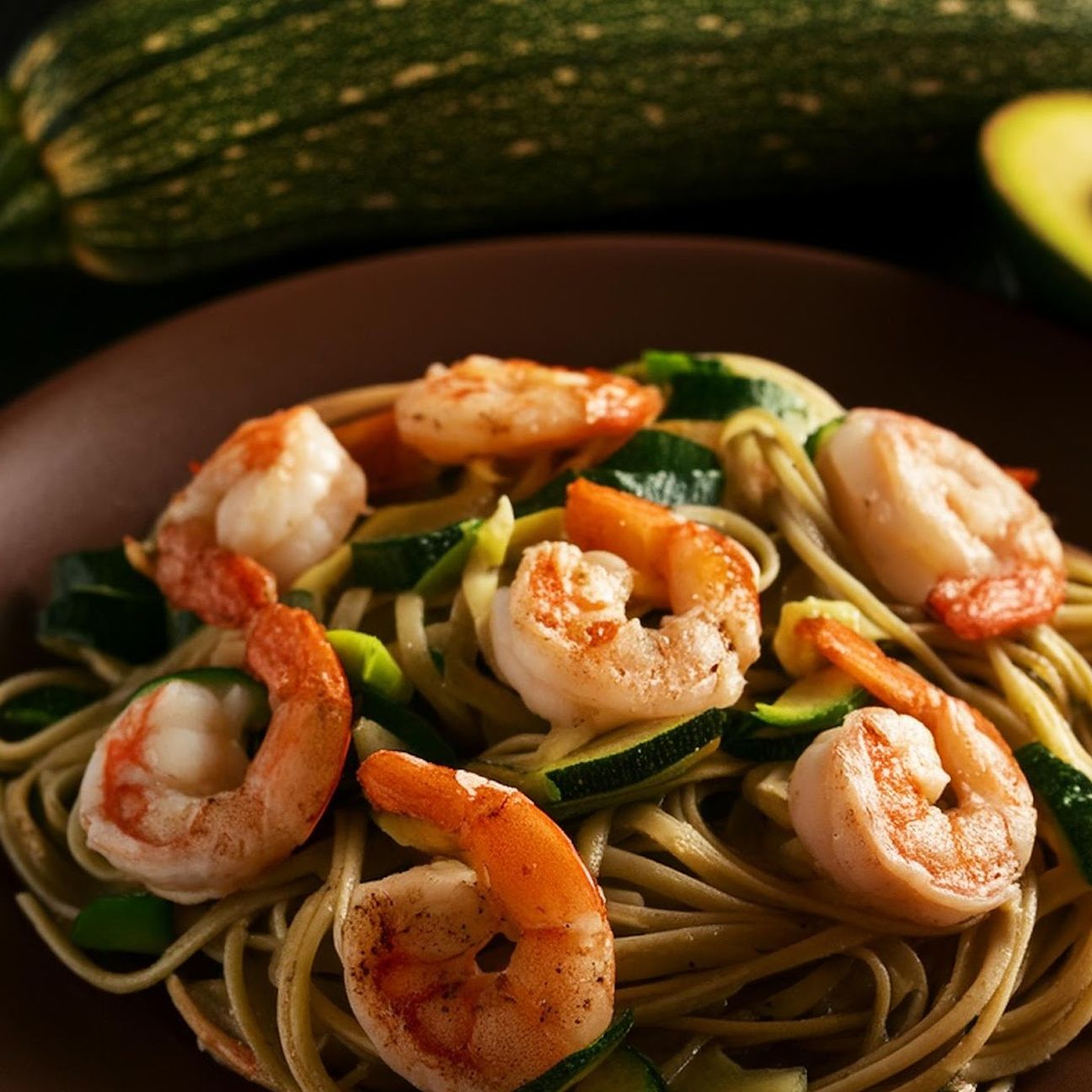 Pasta integrale con gamberi e zucchine