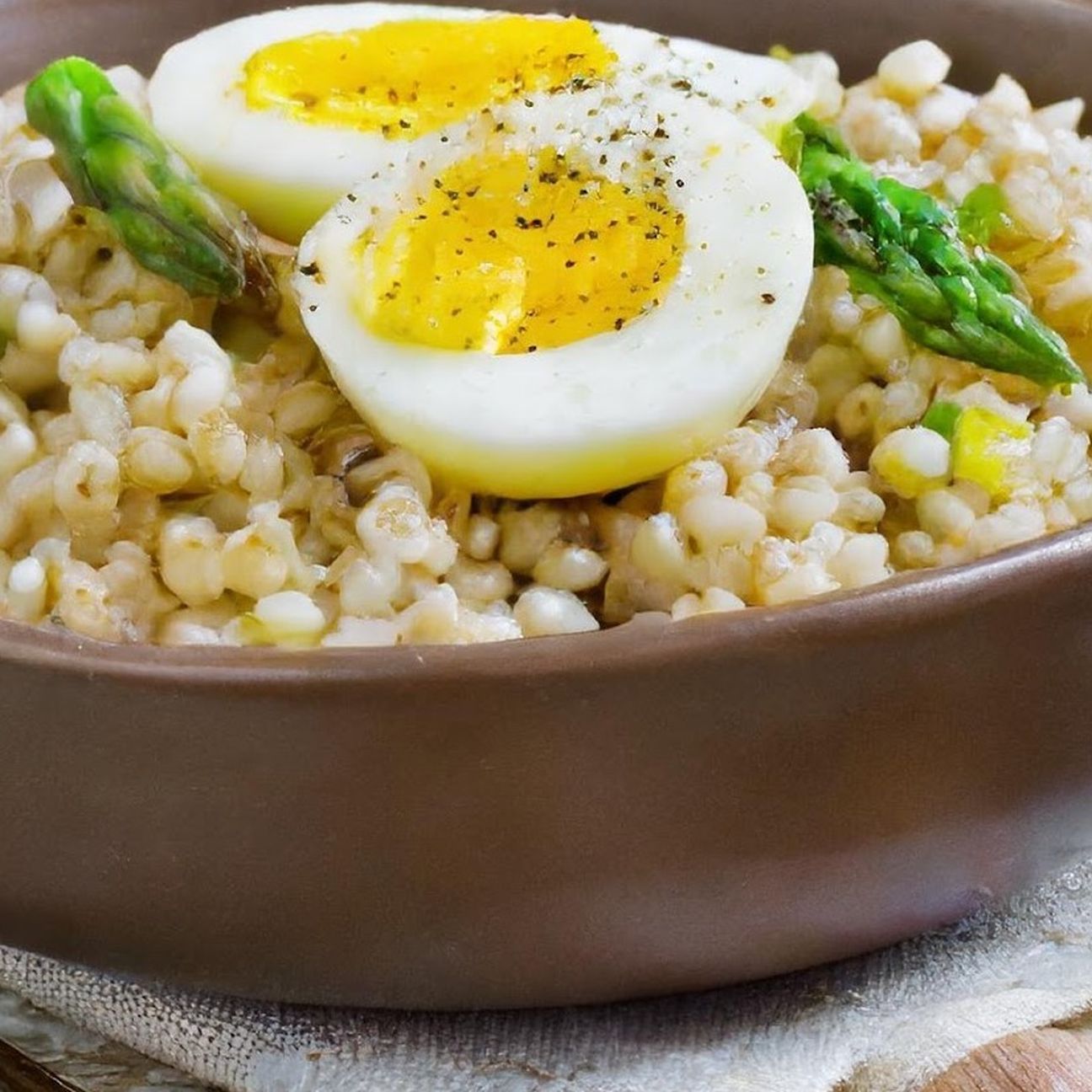 Orzo perlato con asparagi e uova sode