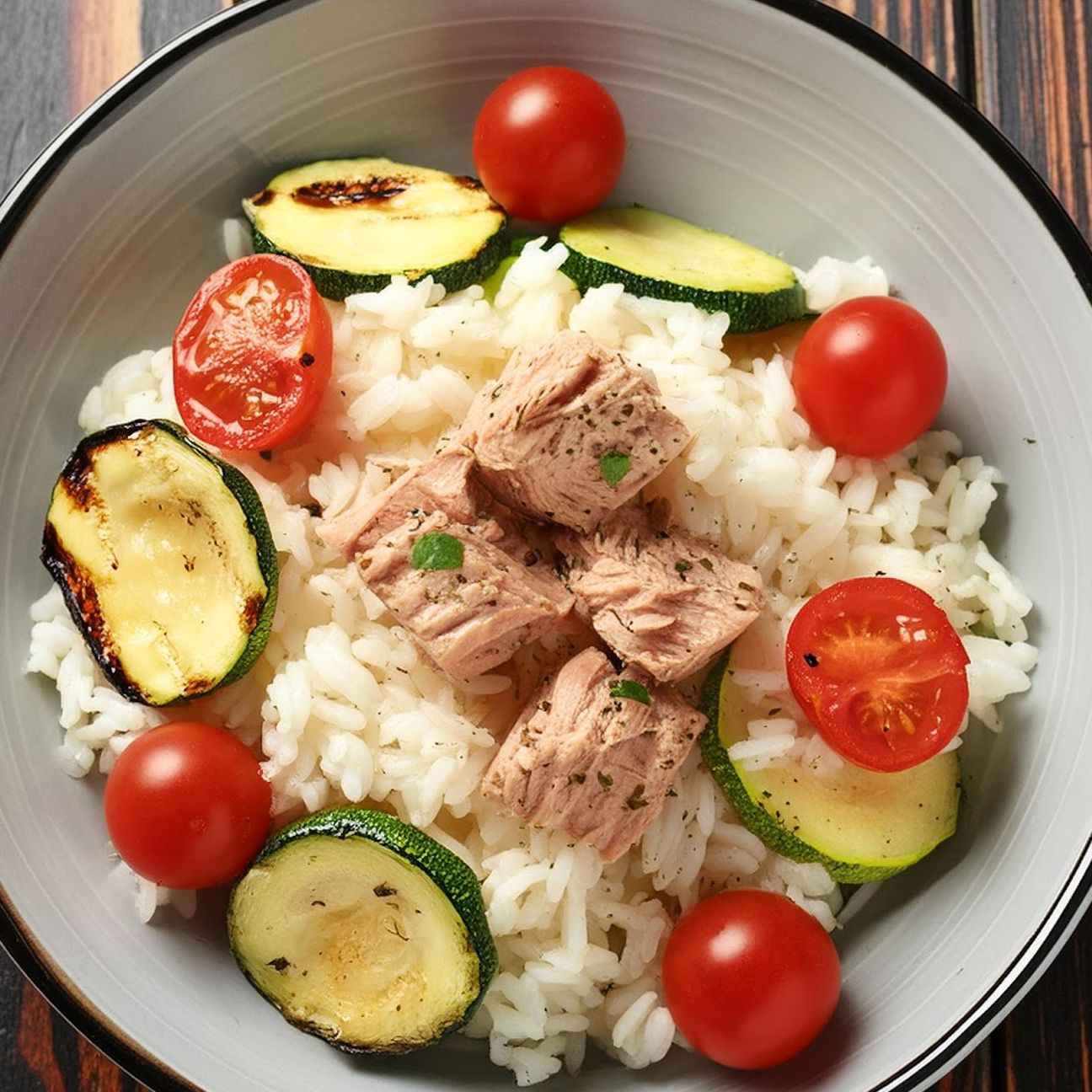 Riso Basmati con tonno, zucchine e pomodorini