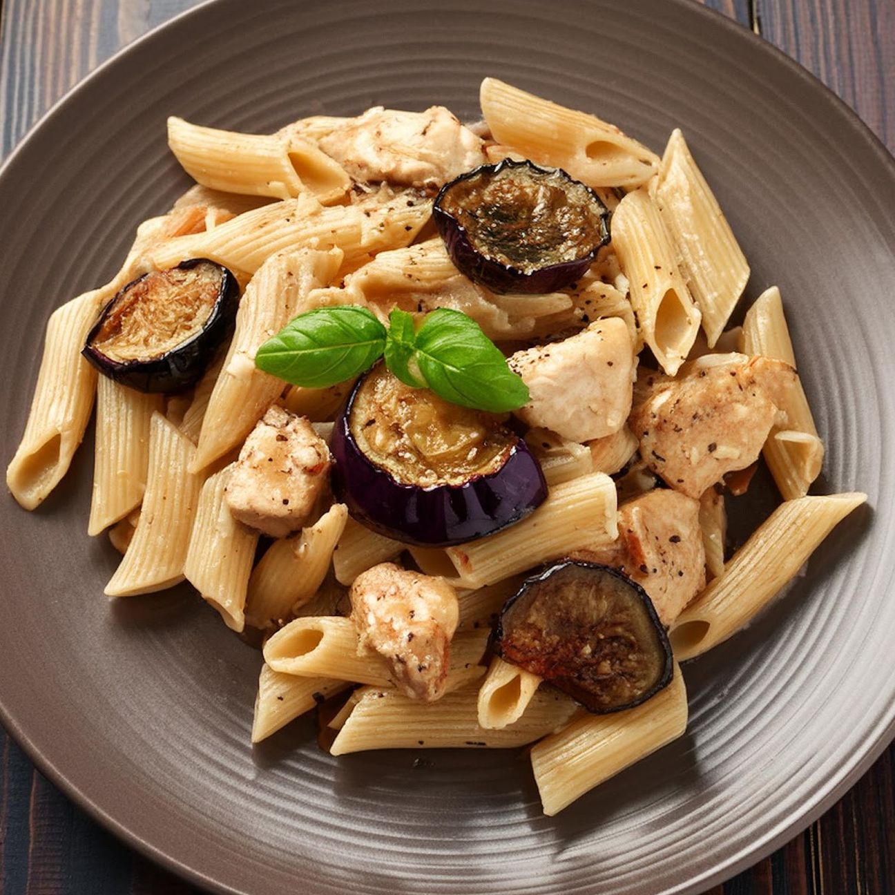 Pasta integrale con pollo e melanzane