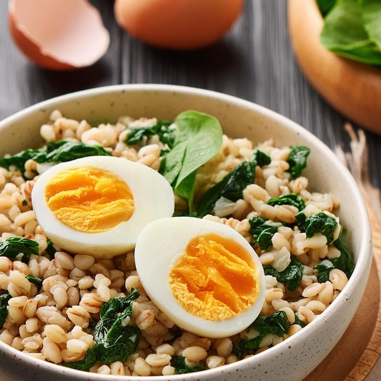 Orzo con spinaci e uova