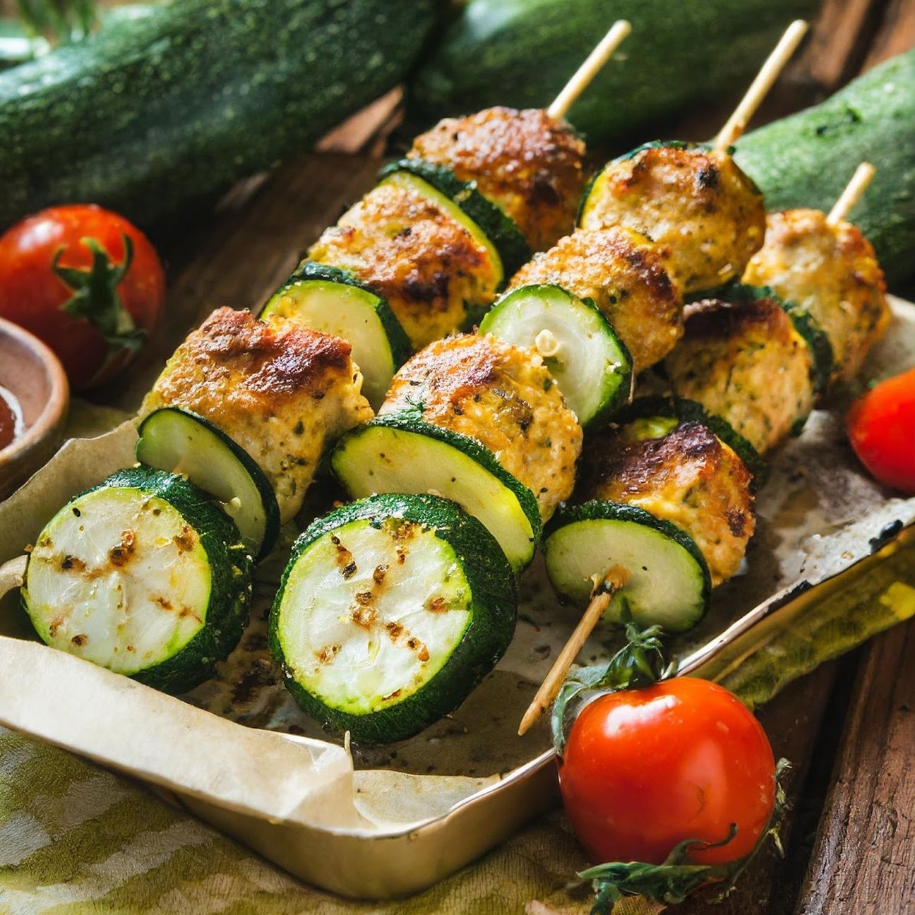 Spiedini di zucchine e polpettine di pollo