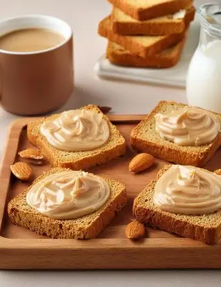 Ricetta Fette biscottate con crema di mandorle e latte e caffè di Magno