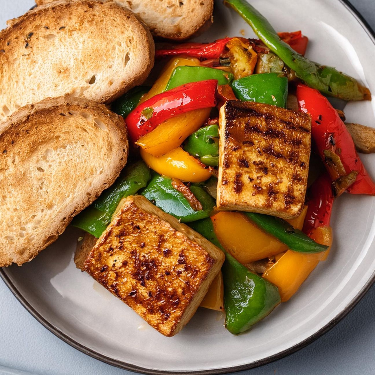 Tofu grigliato con peperoni e pane