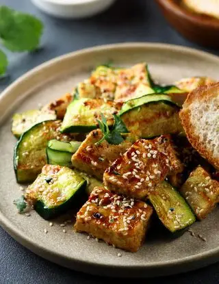 Ricetta Tempeh al sesamo con zucchine e pane croccante di heltamain