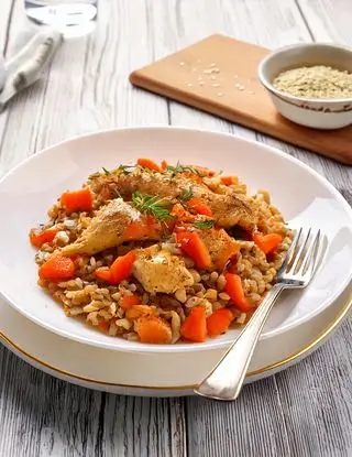 Ricetta Farro con pollo e carote di heltamain