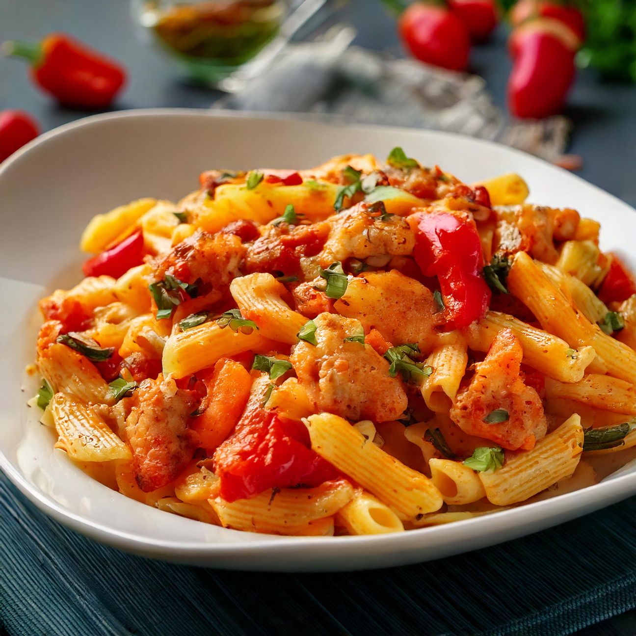 Pasta con pollo e peperoni