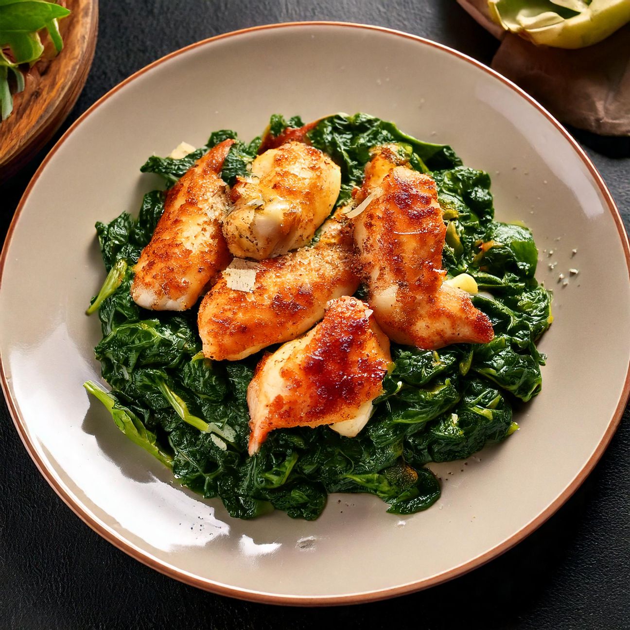 Bocconcini di pollo con spinaci