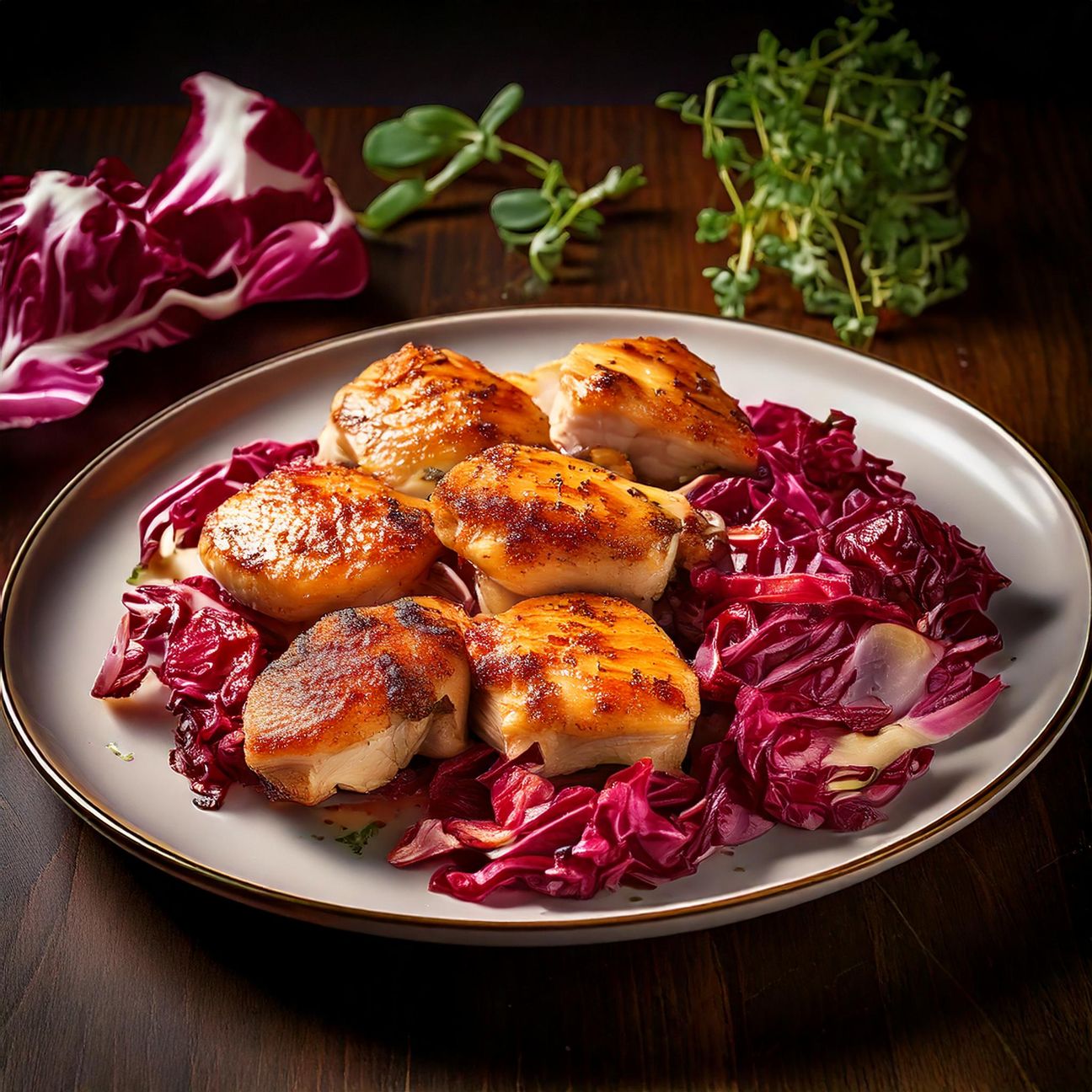 Bocconcini di pollo con radicchio