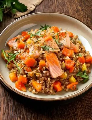 Ricetta Farro con salmone e carote di heltamain