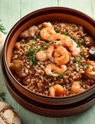 Ricetta Farro con gamberetti e funghi di heltamain