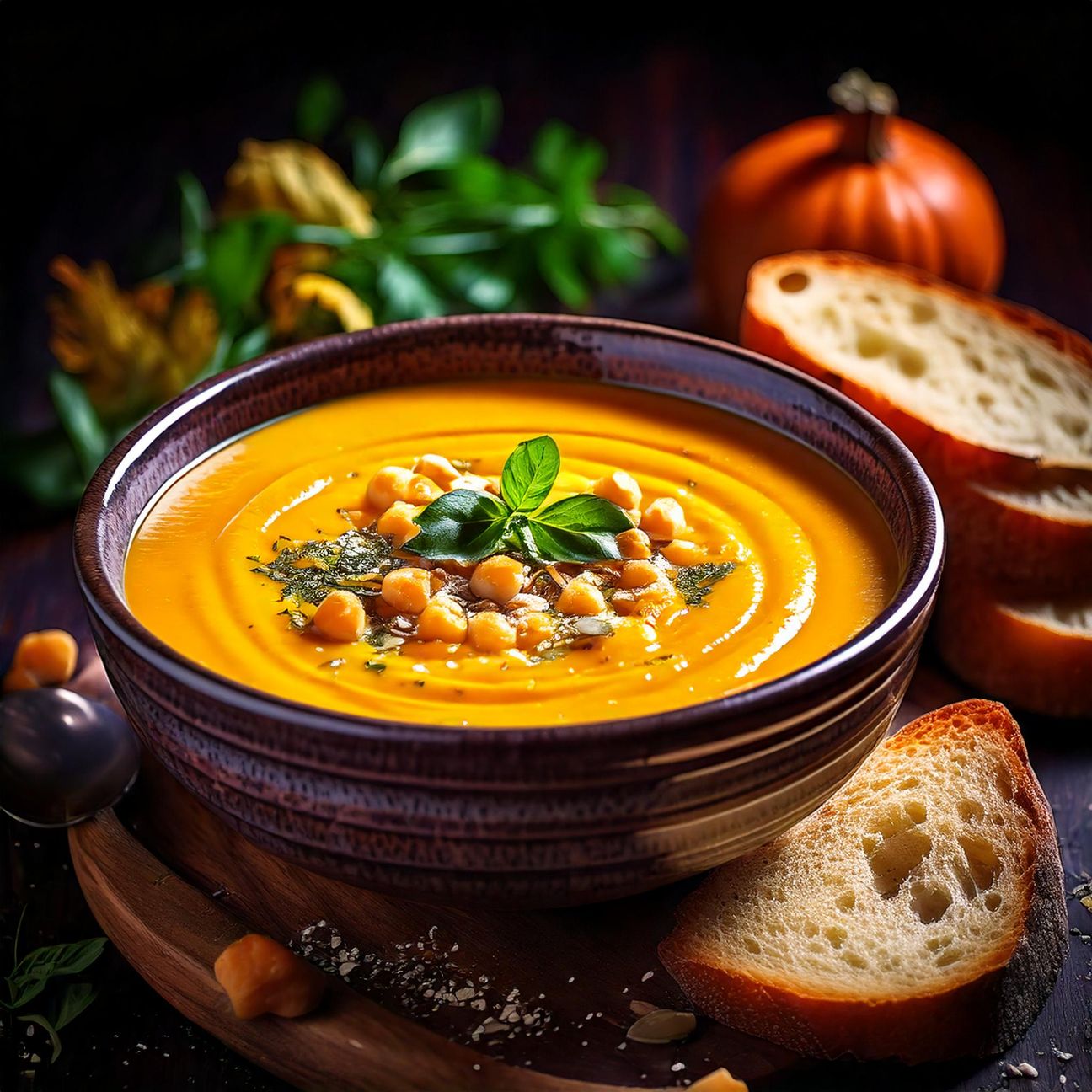 Vellutata di ceci e zucca con pane croccante