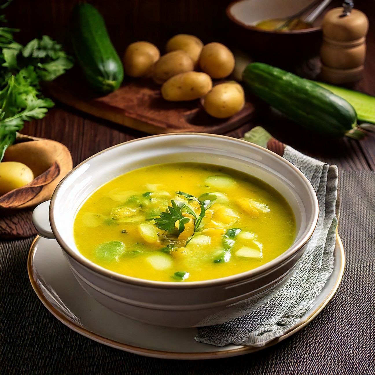Zuppa di piselli e zucchine con patate
