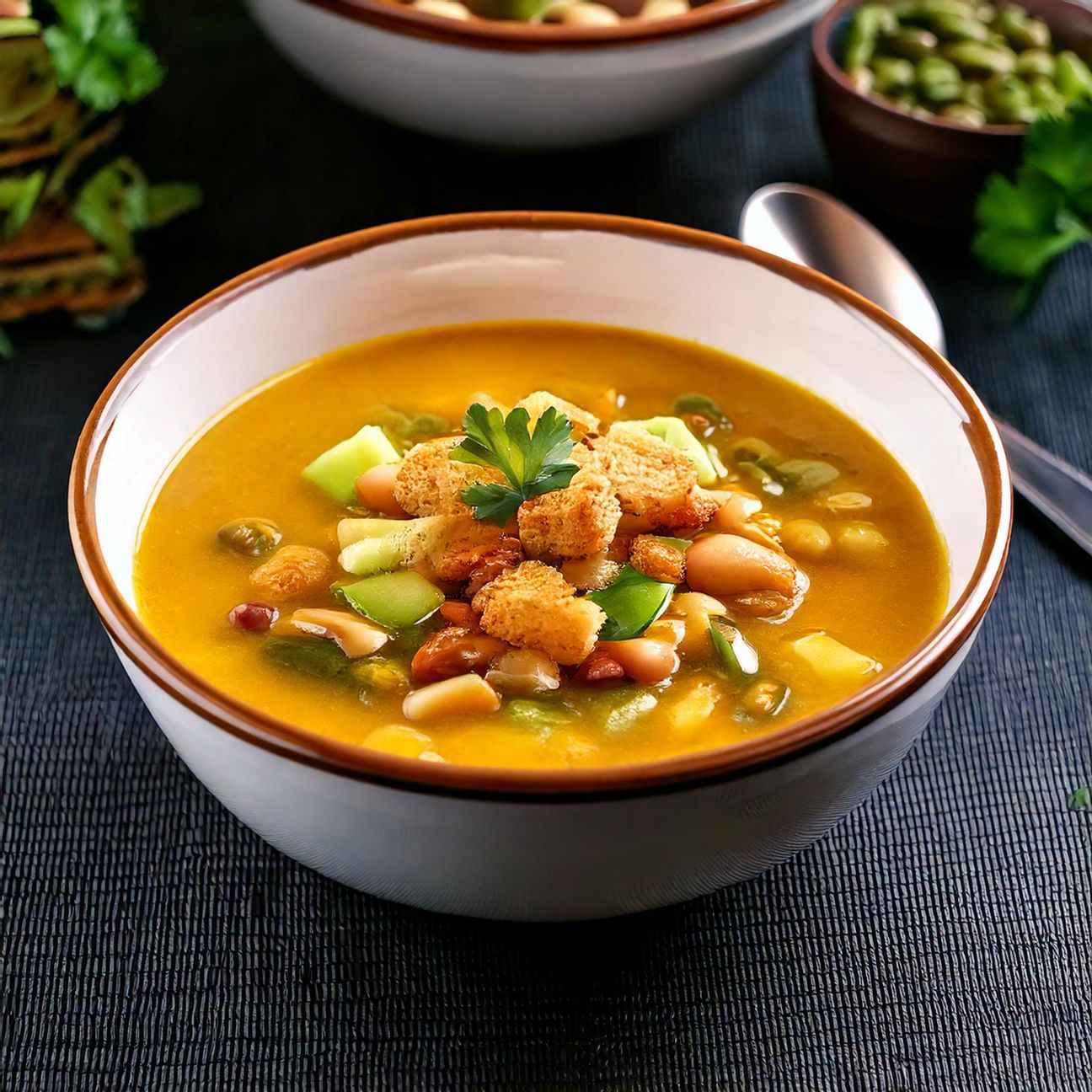 Minestra di fagioli e zucchine con crostini