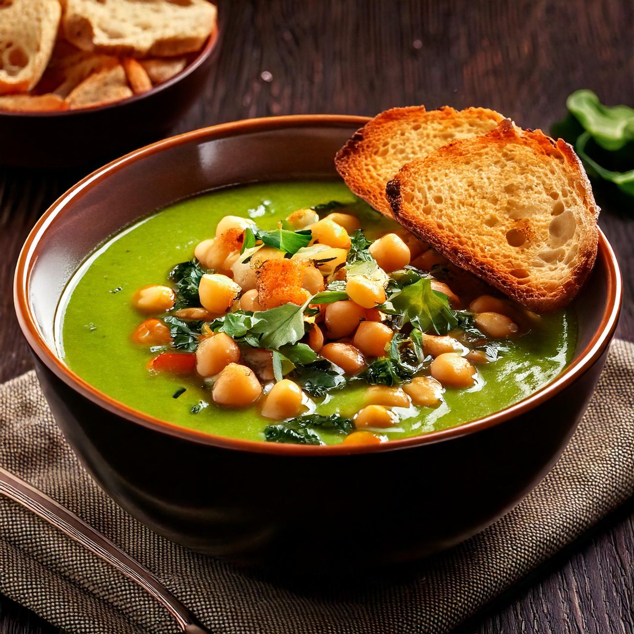 Vellutata di ceci e spinaci con pane croccante