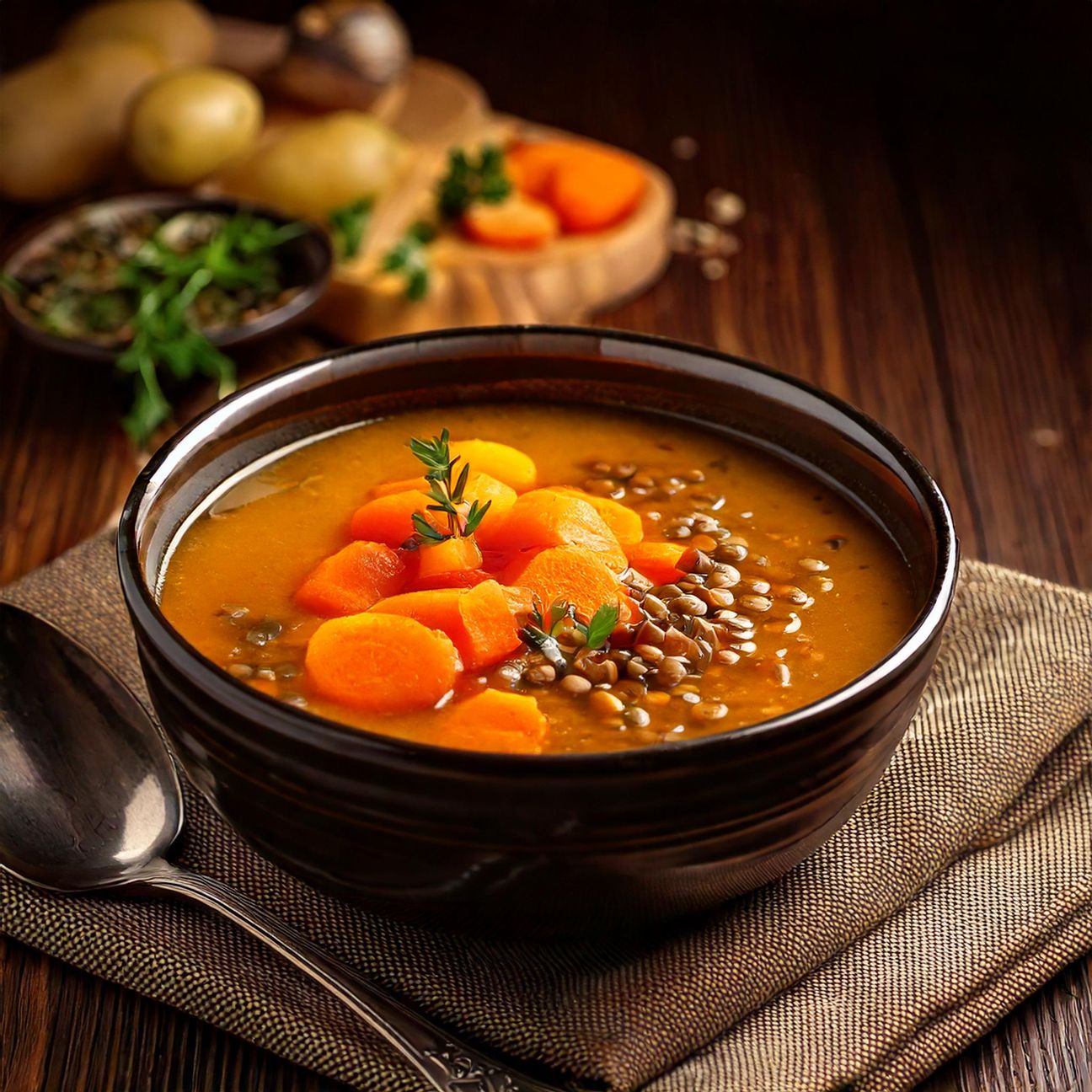 Vellutata di lenticchie e carote con patate