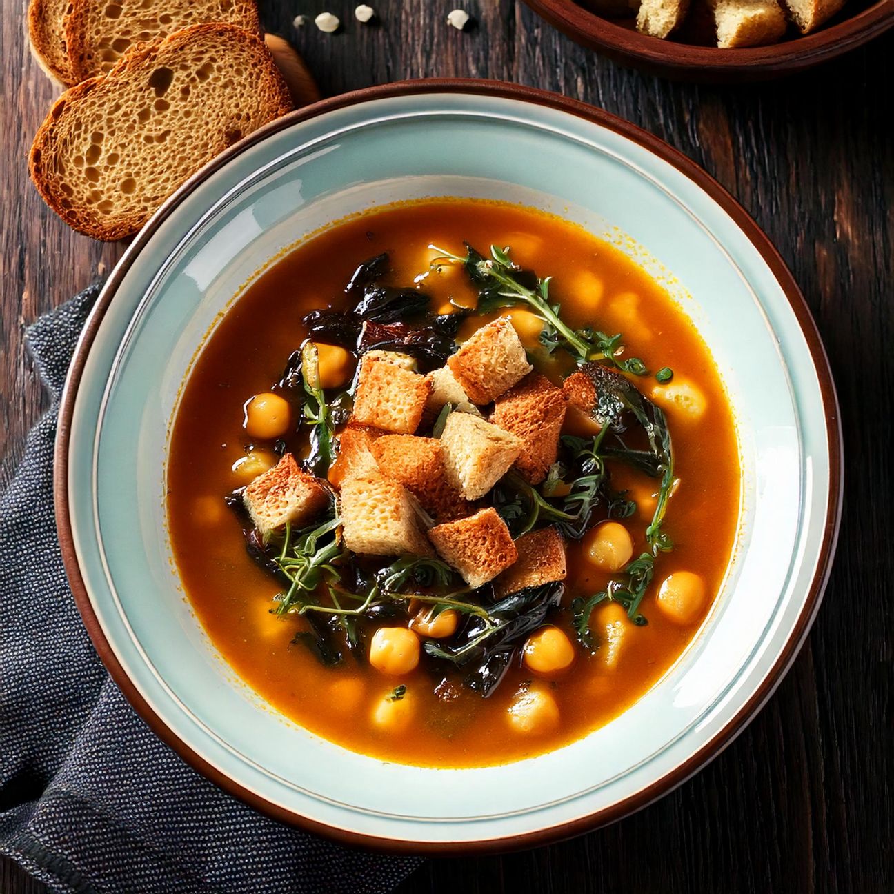 Minestra di ceci e cavolo nero con crostini