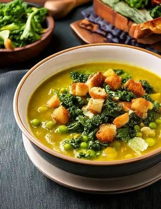 Ricetta Minestra di piselli e cavolo nero con crostini di pane di heltamain