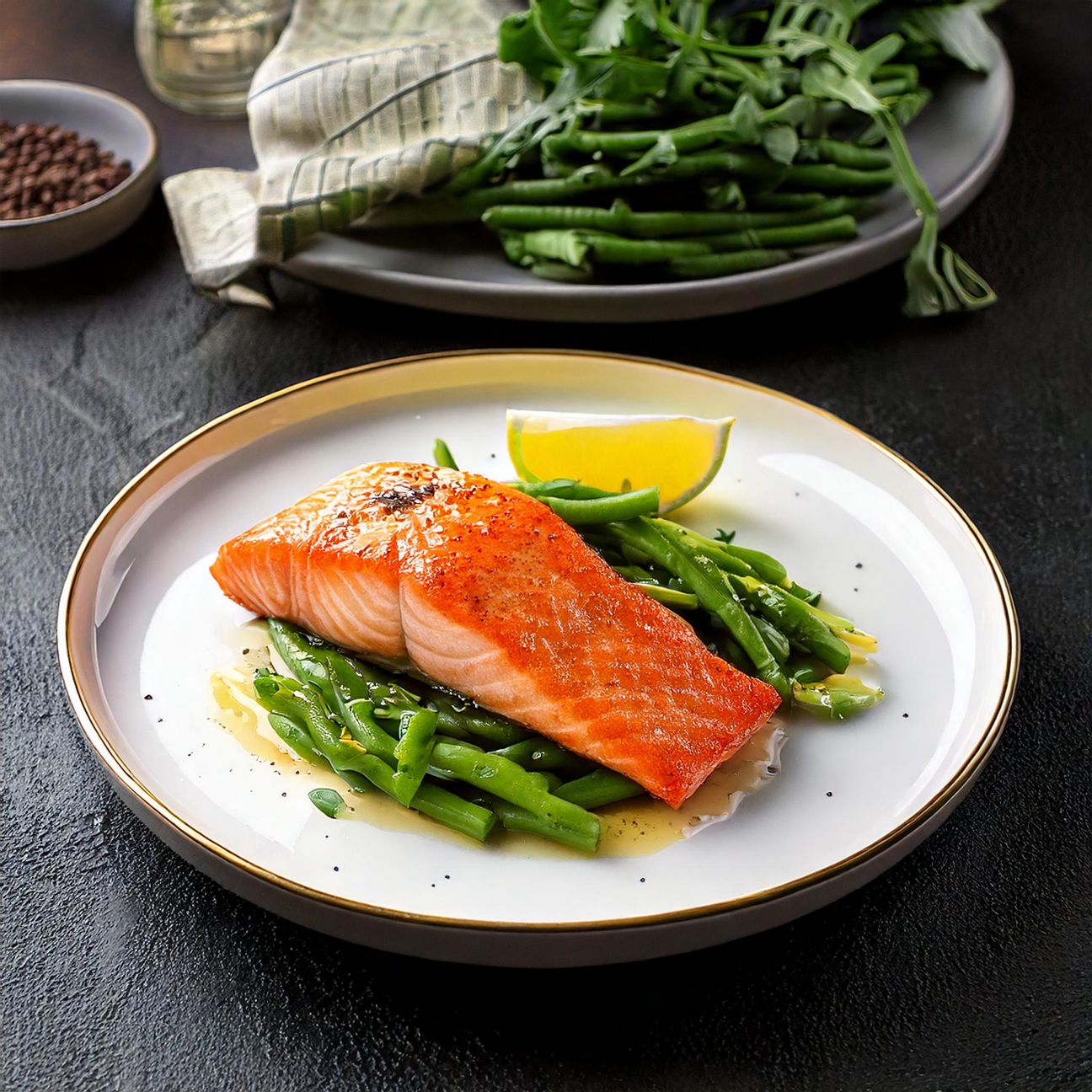 Filetto di salmone con fagiolini