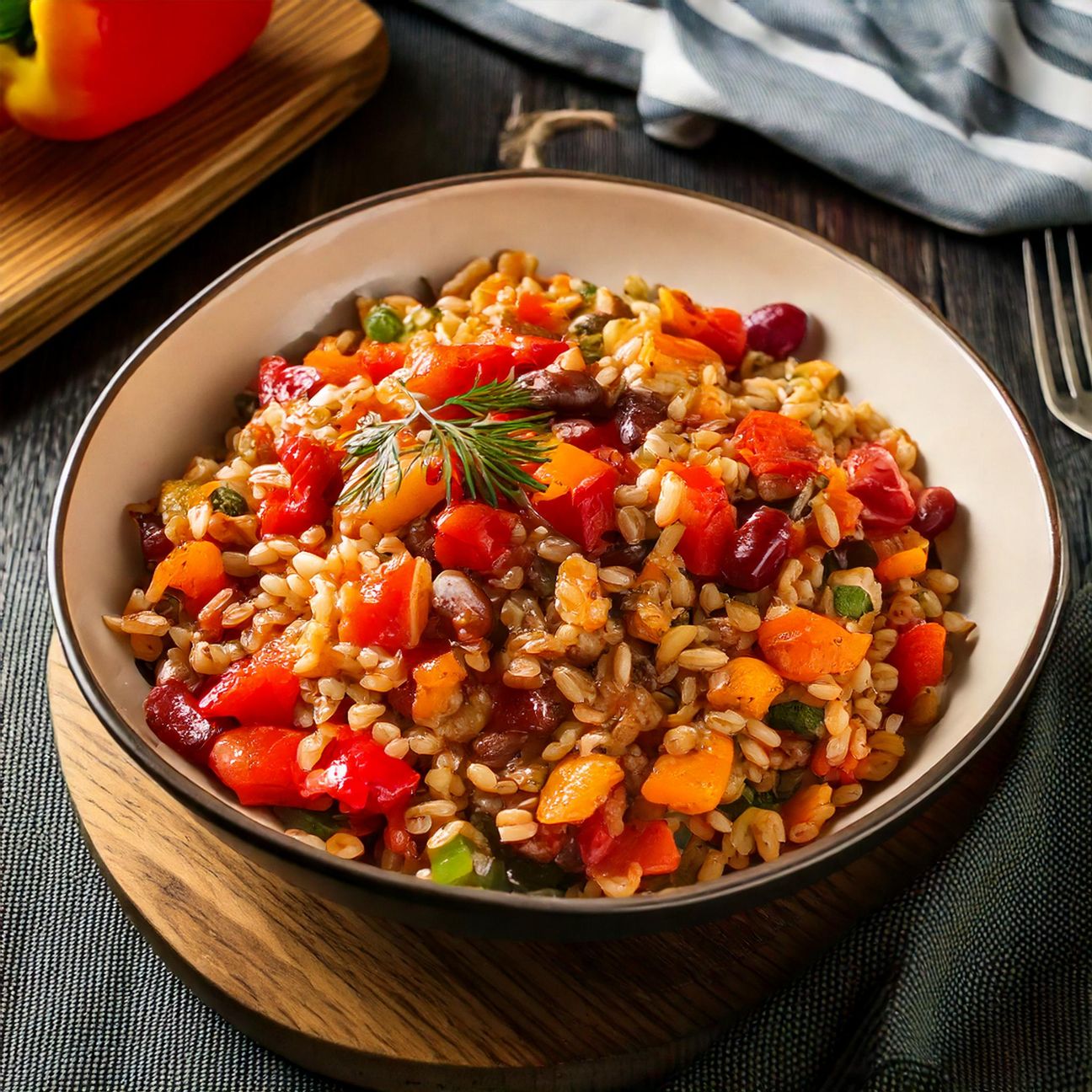 Orzo con fagioli e peperoni