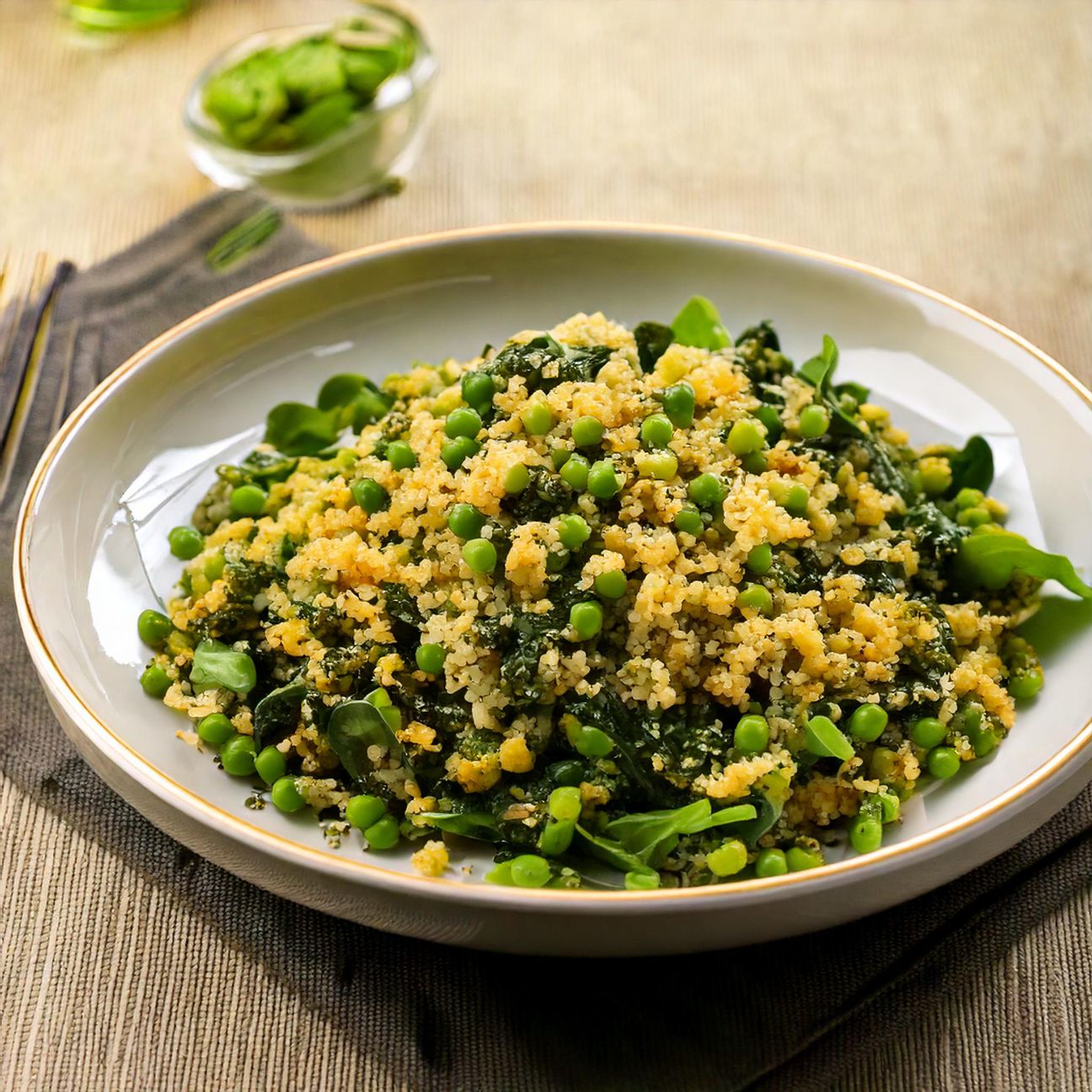 Quinoa con piselli e spinaci