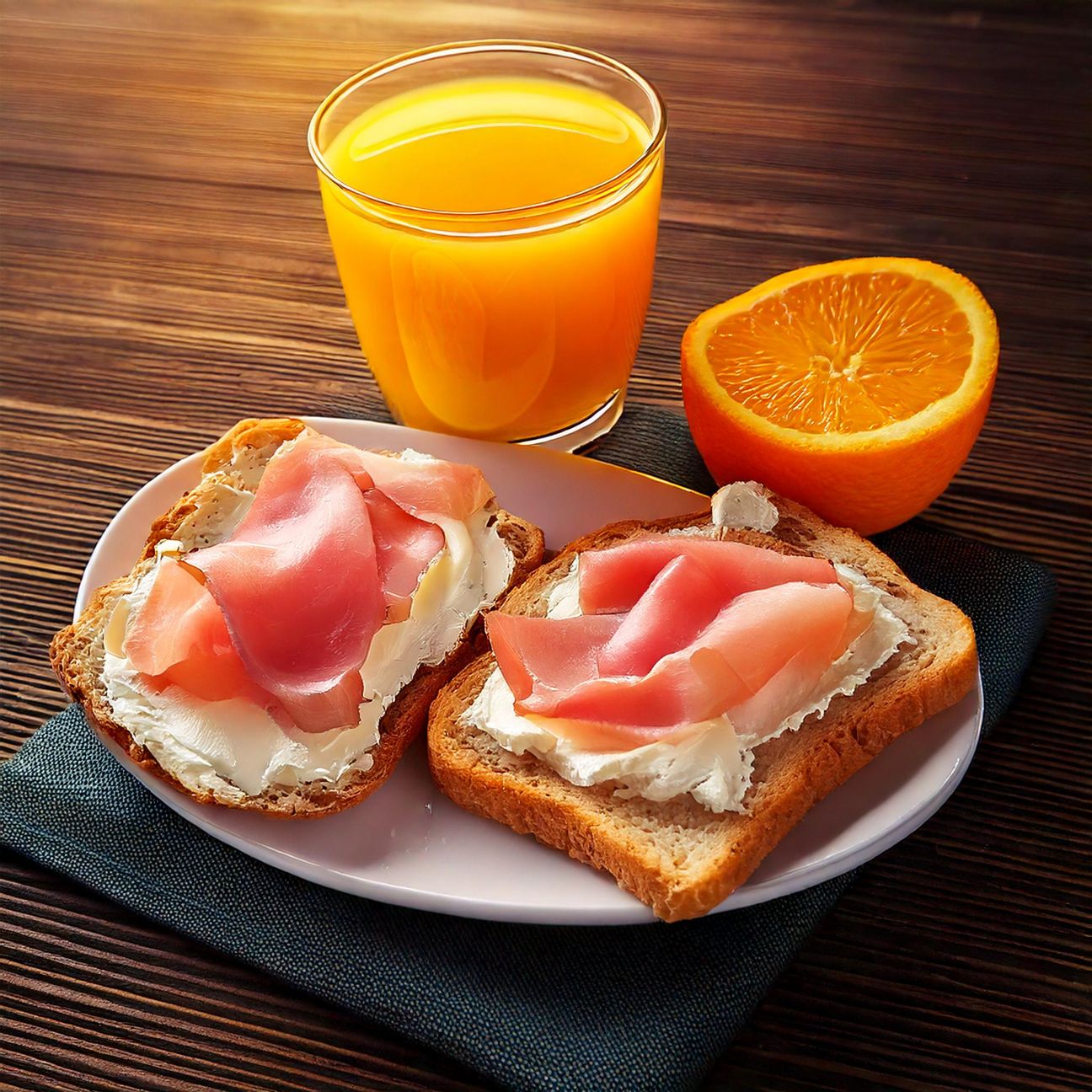 Pane tostato con affettato e formaggio spalmabile