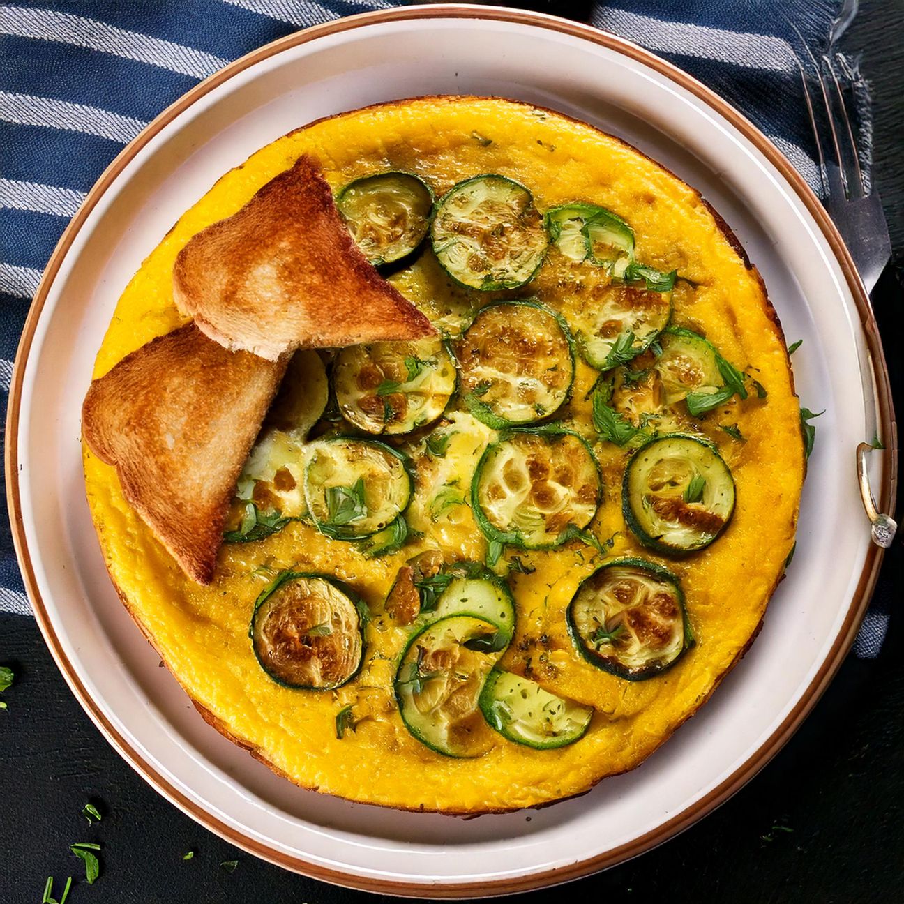 Frittata con zucchine e pane tostato