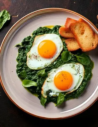 Ricetta Uova occhio di bue con spinaci e pane croccante di eltamain