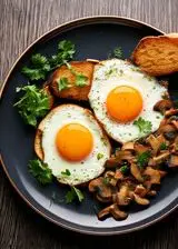 Ricetta Uova occhio di bue con funghi e prezzemolo con pane croccante