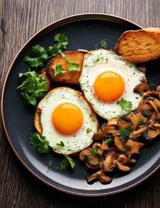 Ricetta Uova occhio di bue con funghi e prezzemolo con pane croccante di eltamain