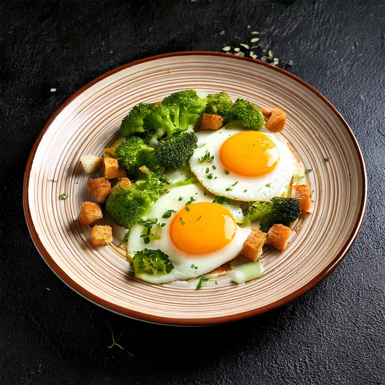 Uova occhio di bue con broccoli e crostini