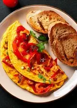 Ricetta Omelette con peperoni grigliati con pane croccante