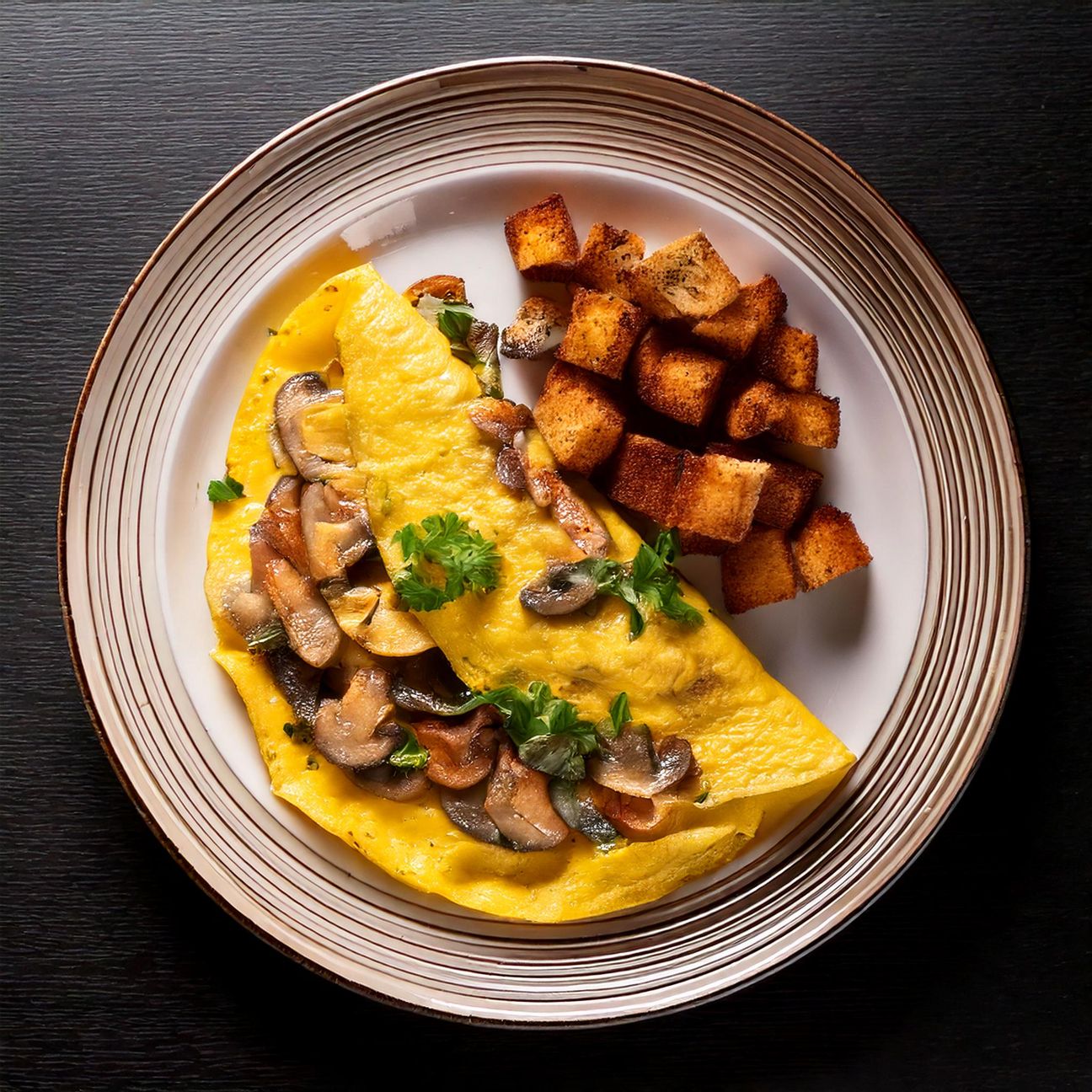 Omelette con funghi e crostini
