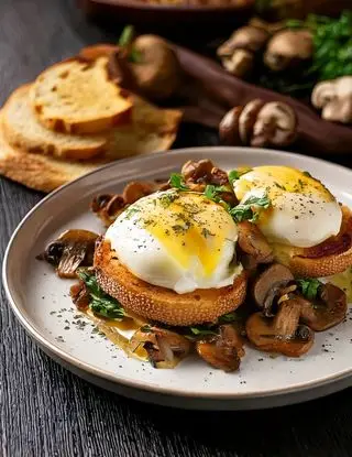 Ricetta Uova alla benedettina con funghi saltati e pane croccante di eltamain