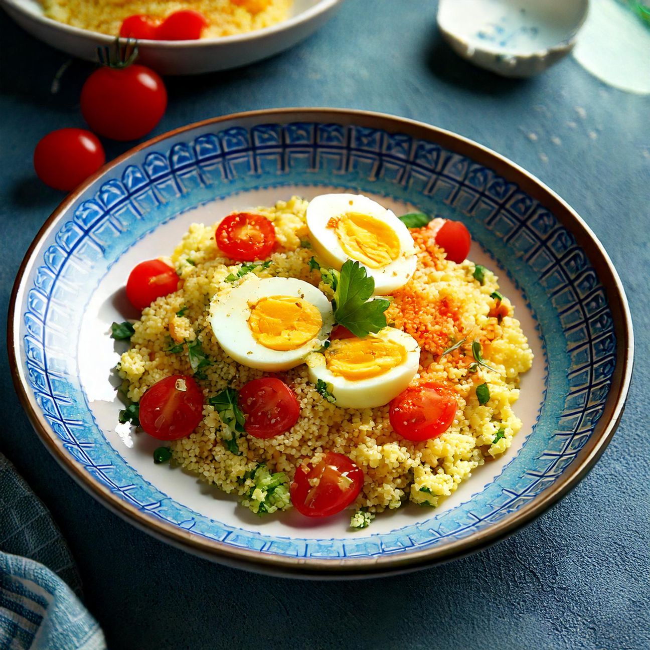 Cous cous con uova sode e pomodorini