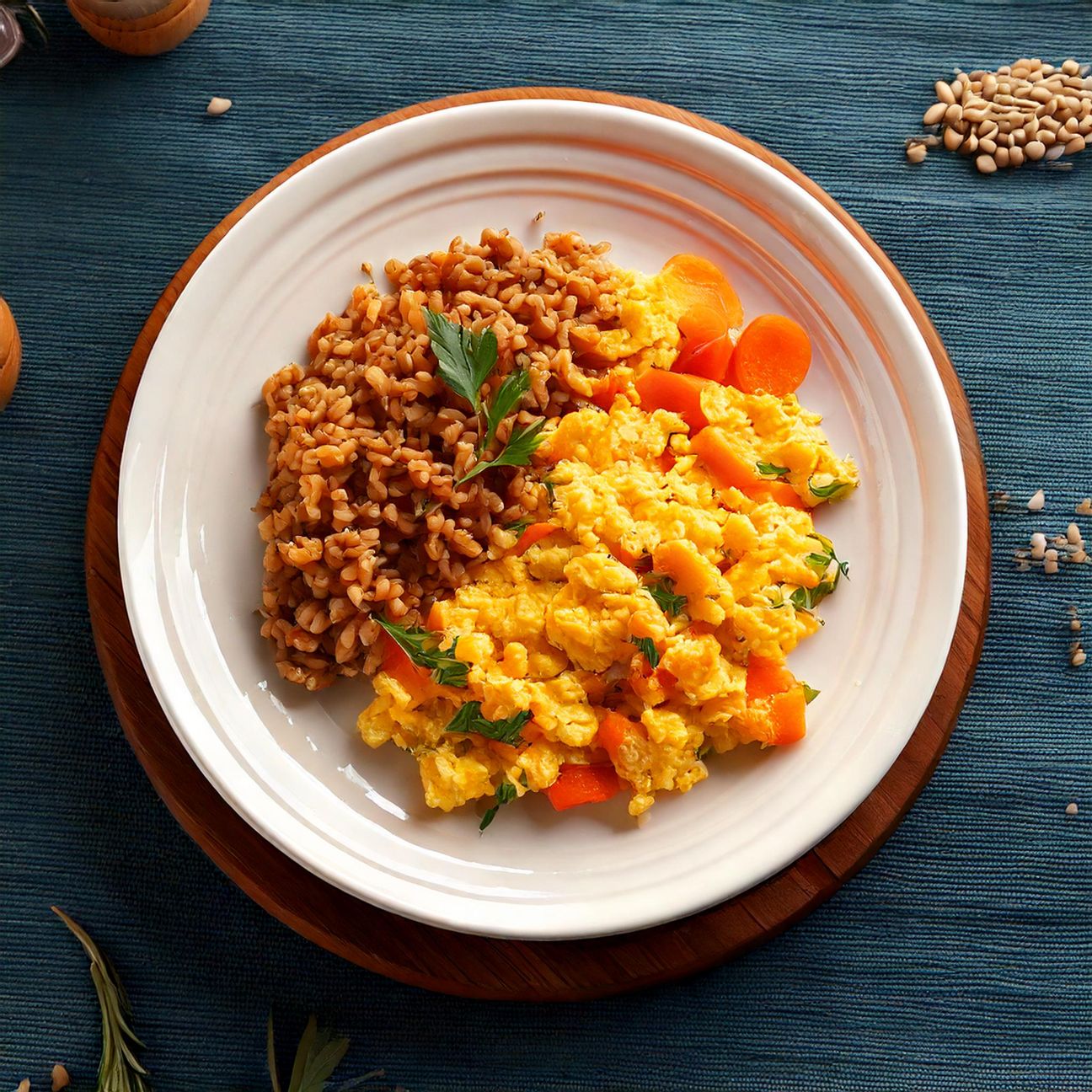 Farro con uova strapazzate e carote