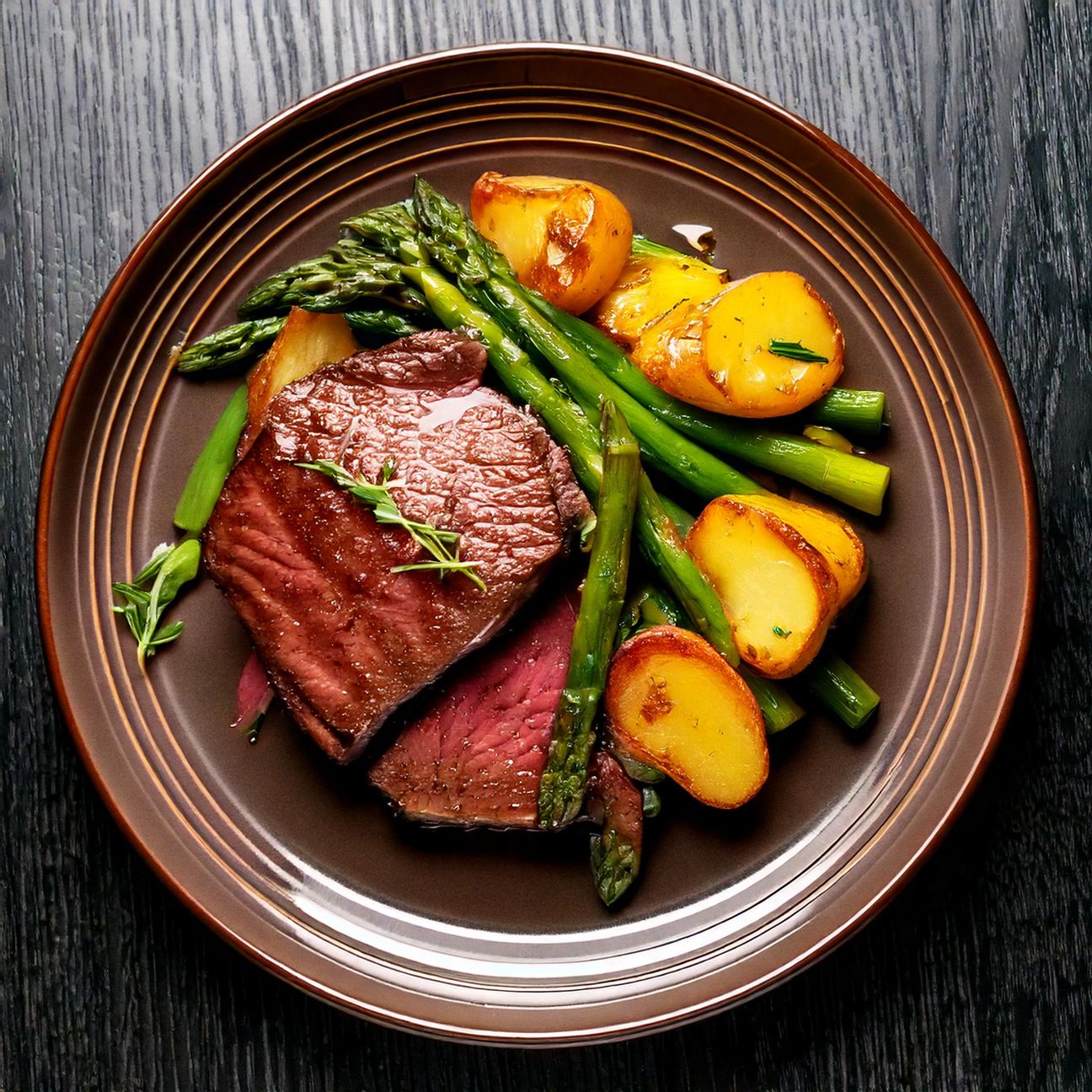 Filetto di manzo con asparagi e patate
