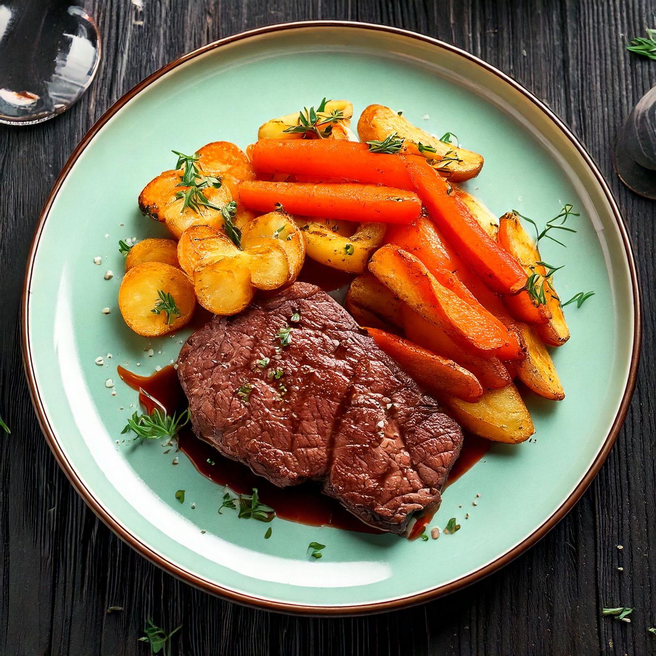Filetto di manzo con carote e patate arrosto