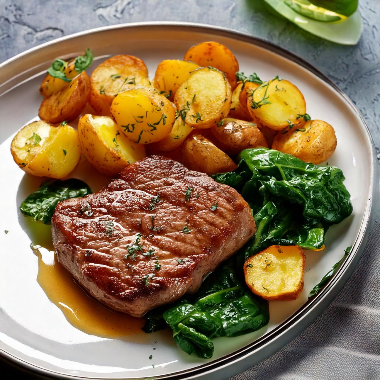 Filetto di vitello con spinaci e patate arrosto