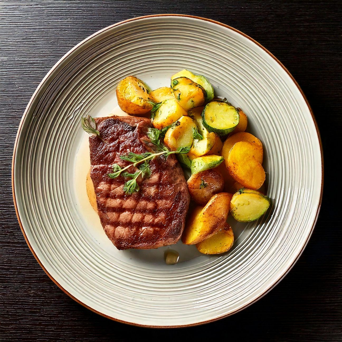 Bistecca di vitello con zucchine e patate