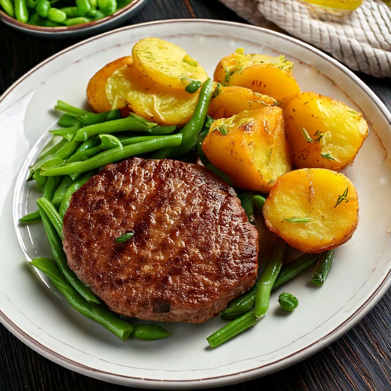 Hamburger di vitello con Patate e Fagiolini