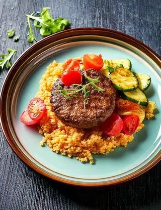 Ricetta Hamburger di Manzo con Couscous, Zucchine e Pomodorini di heltamain