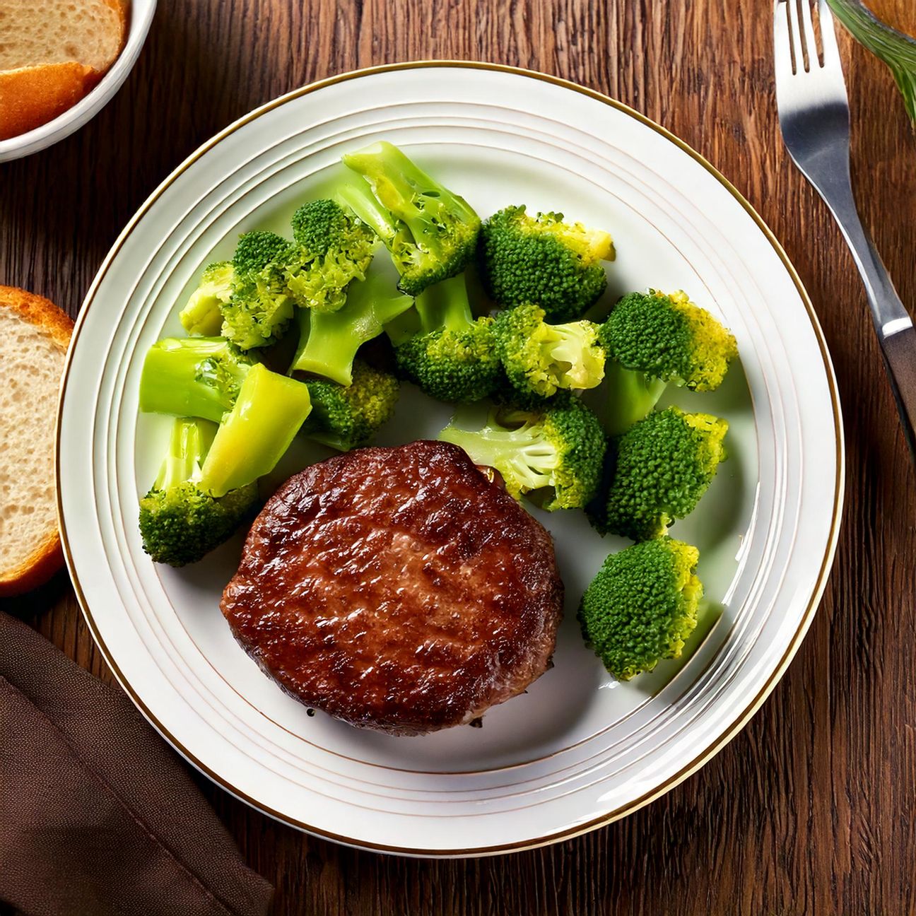Hamburger di Manzo con Broccoli e Pane Croccante